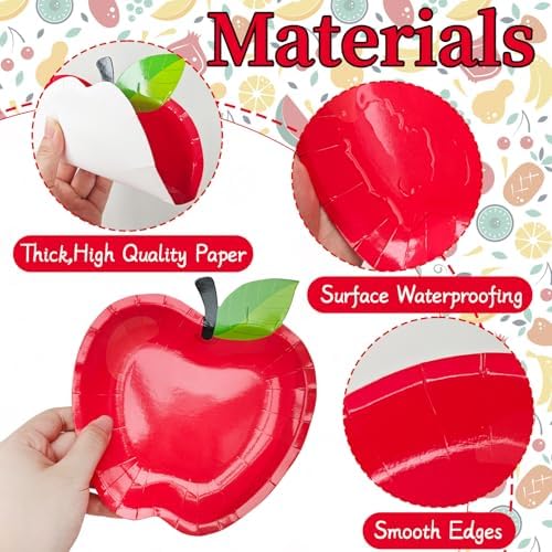 Woozettn 50 Pcs Red Apple Paper Plates Back to School Decorations,First Day of School Apple Shape Plates,Disposable Tableware Dinnerware for Preschool Graduation Party Supplies - Image 3