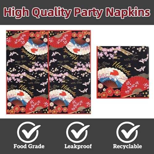 40pcs Red Gold Hibachi Party Decorations Hibachi Plates and Napkins for Hibachi Japanese Style Barbecue Party Decorations Supplies.Suitable for 20 Guests. - Image 4