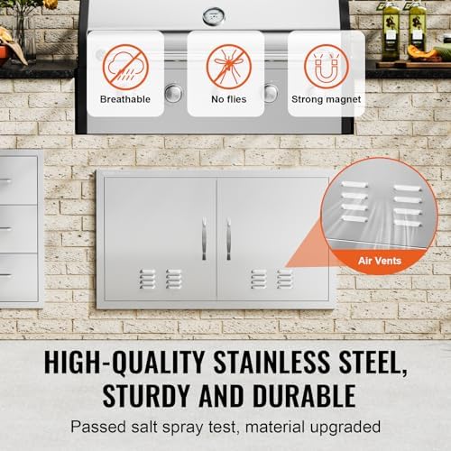 VEVOR Outdoor Kitchen BBQ Access Door,36W x 21H inches Double Vertical Stainless Steel Door with Handles and Vents, for BBQ Island, Grilling Station - Image 3