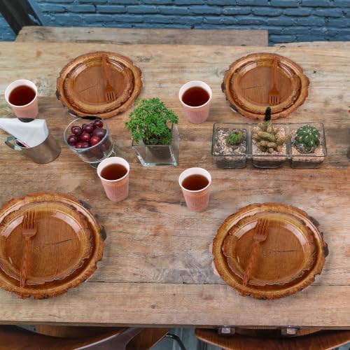 Kochorie 144 Pieces Camping Wood Grain Slice Tableware Sets Rustic Wood Party Decorations Paper Plates Napkins Cups Forks Serves 24 for Forest Themed Party Decorations Hunting Birthday Supplies - Image 5