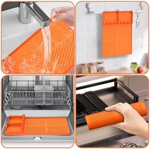 Silicone Griddle Tools Mat for Blackstone, Griddle Accessories Side Shelf Mat Grill Pad for Outdoor Grill Kitchen Counter Spatula Silicone Mat with Drip Pad (Orange) - Image 4
