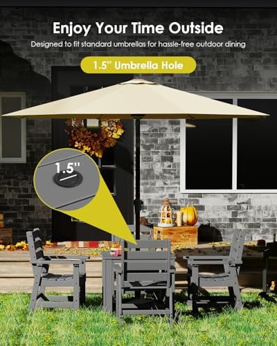 GREENVINES 5-piece Patio Dining Set, HDPE Square Table & 4 Chairs, Gray - Image 6