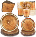 Kochorie 144 Pieces Rustic Wood Party Supplies, Wood Grain Slice Tableware Sets Including Disposable Paper Plates Napkins Cups Forks Serves 24 for Camping Birthday Forest Themed Party Decorations by Kochorie