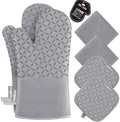 KEGOUU Oven Mitts and Pot Holders 6pcs Set, Kitchen Oven Glove High Heat Resistant 500 Degree Extra Long Oven Mitts and Potholder with Non-Slip Silicone Surface for Cooking (Light Gary) by KEGOUUOvenMitt