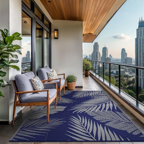 GENIMO Outdoor Rug, Waterproof Plastic Rugs for Patio, 8'x10' Blue Grey - Image 4