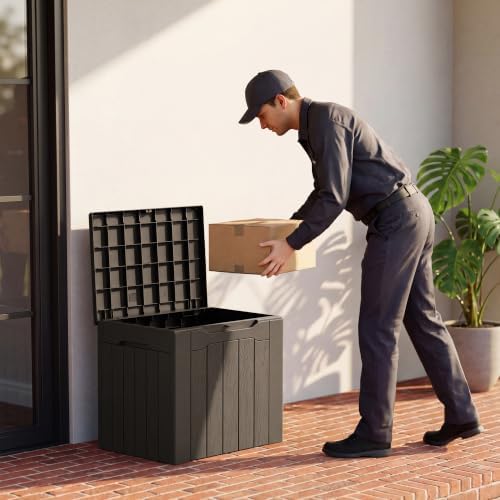 Greesum 33 Gallon Resin Deck Box All Weather Outdoor Storage Boxes, Dark Brown - Image 5