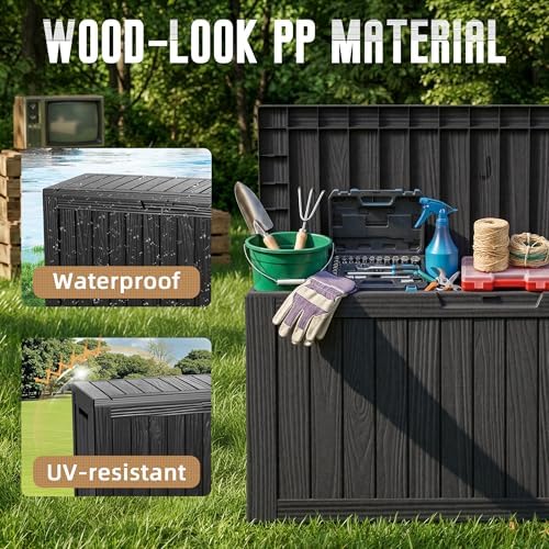 DRATO 100 Gallon Waterproof Deck Box Outdoor Storage Box with Wheels Black - Image 7