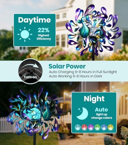 Peacock Wind Spinners Outdoor Kinetic Turquoise Green Garden Yard Art - Image 4