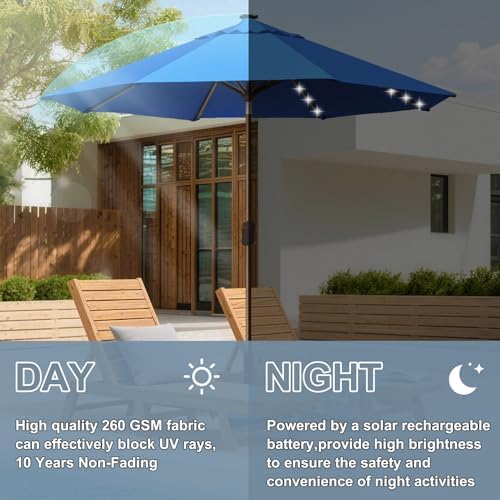 EliteShade USA 10-Year-Non-Fading 10ft Market Patio Umbrella, Commercial Grade Table Sun Umbrella with 80 Solar LED Lights, Crank Open, Windproof & UPF 50+ UV Protection for Garden, Deck, Pool, Backyard, Royal Blue - Image 6