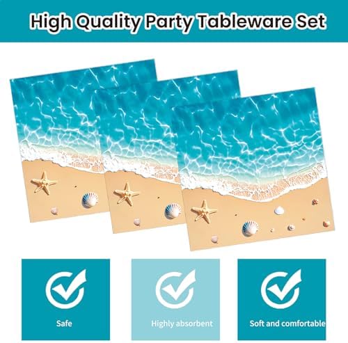 40Pcs Beach Plates and Napkins Party Supplies, Disposable Ocean Waves Birthday Plates Napkins Tableware Set for Hawaiian Ocean Themed Party Decorations (Beach) - Image 5