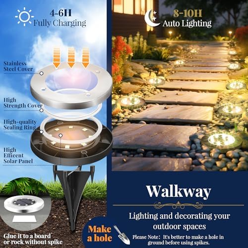 SOLPEX Solar Ground Lights Outdoor, Garden Lights 12 Pack Warm White - Image 3