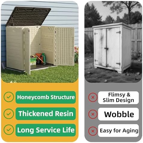 Allpop Outdoor Storage Shed, 31 Cu.Ft Resin Horizontal Storage Cabinet for Trash Cans, Patio & Garden, Khaki - Image 3