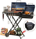 Portable Charcoal Grill with Smoking Function, Foldable Suitcase Design with Wheels, Multi-Tier Storage Rack & Waterproof Cover for Outdoor BBQ Parties (Blue) by Unknown