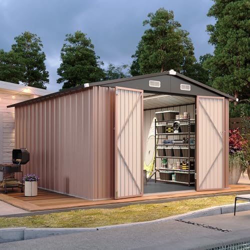 Aoxun 10x12FT Shed with Floor Galvanized Steel Outdoor Storage Shed (Brown) by Aoxun