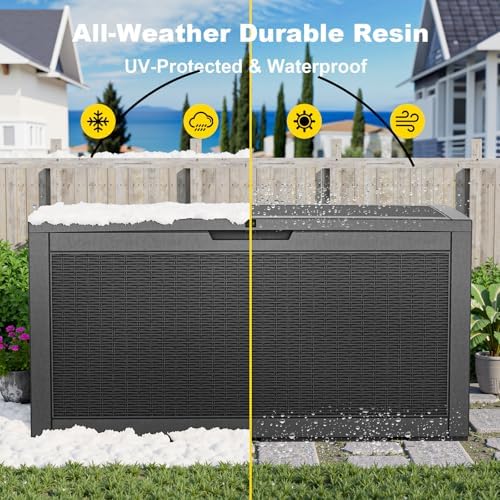 PatioZen 120 Gallon Deck Box,Resin Outdoor Storage Box with Lockable for Patio Furniture, Pool Accessories, Garden Tools Waterproof Outside Storage Box (Black) - Image 7