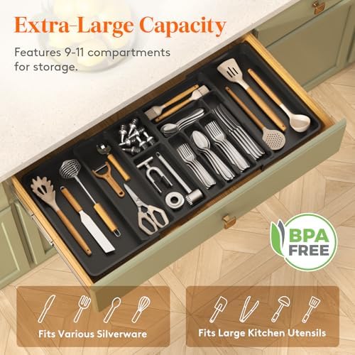 Lifewit Utensil Organizer for Kitchen Drawer, Expandable Cooking Tray - Image 4