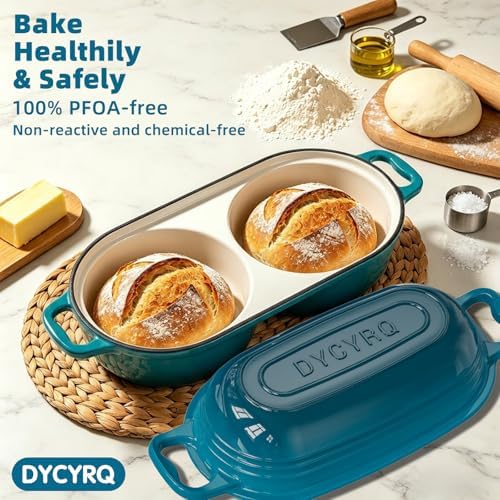 Enameled Cast Iron Double Round Bread Loaf Pot with Lid – Emerald - Image 5