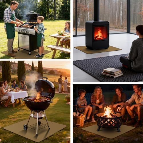 FLASLD Heavy-Duty Under Grill Mat 59inch Square Fire Pit Mat,3 Layers Fireproof Waterproof Grill Pads Protect for Deck,Patio,Outdoor Charcoal,Smokers,Wood Floor,Indoor Brown Fireplace Reusable - Image 6