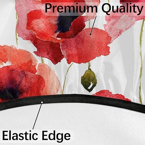 Fitted Round Tablecloth with Umbrella Hole and Zipper Red Flowers Outdoor Elastic Table Cloth 45"-56" Oil-Proof Waterproof Floral Patio Table Cover for Picnic Party - Image 4
