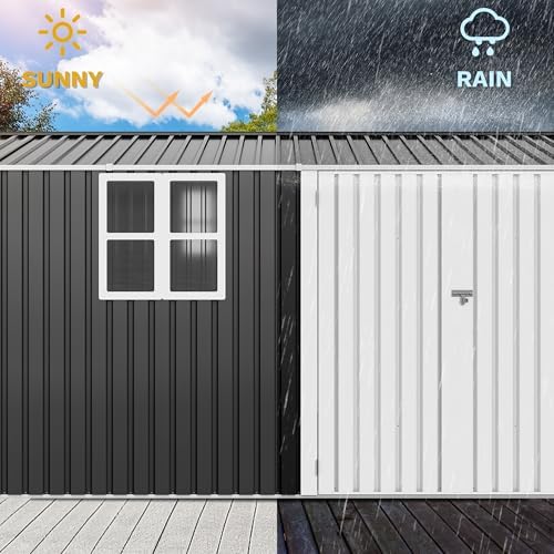 DWVO 12x8 FT Outdoor Storage Shed, Metal w/Lock & Window - Gray/White - Image 5
