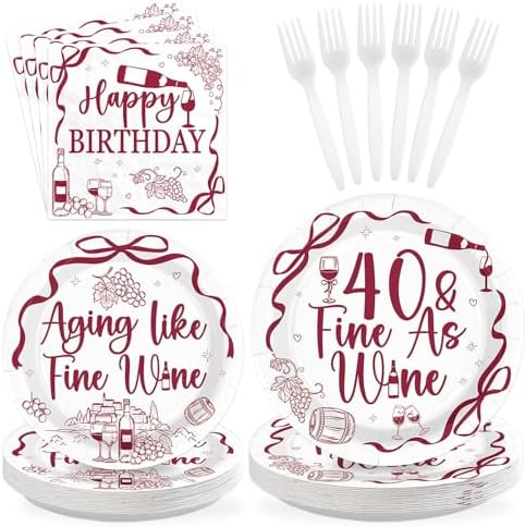 96Pcs Aging Like Fine Wine 40th Birthday Party Decorations Serves 24 by Greencian