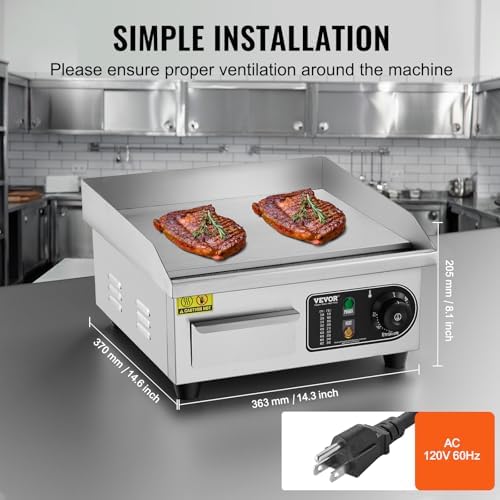VEVOR Commercial Electric Griddle, 14", Countertop Flat Top Griddle - Image 5