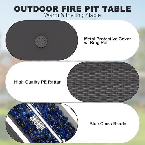 Patio Furniture Set with Fire Pit Table, 8PCS Outdoor Conversation Sets Waterproof Rattan Sectional Sofa with 4” Thickened Cushion Modular Wicker Patio Furniture Set with Glass Top Table (Coffee) - Image 5