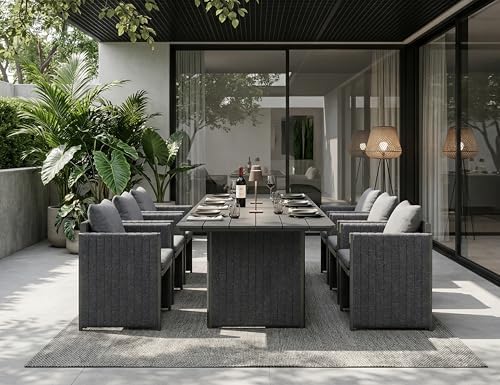 PURPLE LEAF Outdoor Dining Set Oversized 7 Pcs with Olefin Armchairs Grey by PURPLELEAF