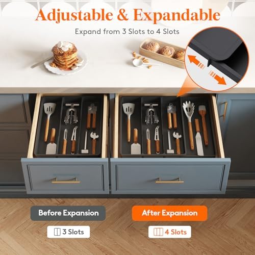 Lifewit Utensil Organizer for Kitchen Drawer, Expandable Cooking Tray - Image 4