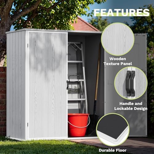 Devoko 5x3 FT Resin Outdoor Storage Cabinet, Plastic Shed with Floor - Image 3
