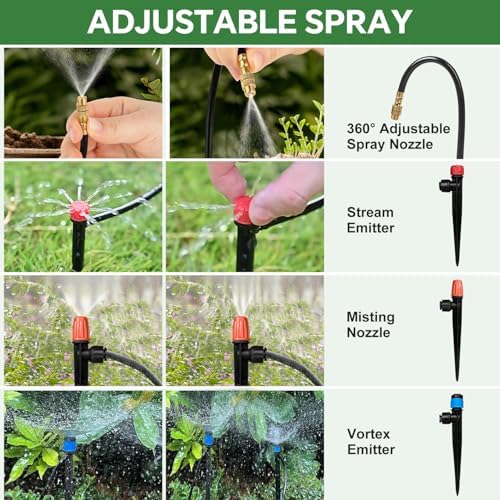 230FT Drip Irrigation System for Garden with 38pcs Adjustable Copper Nozzles & Emitters, Automatic Garden Watering System with 1/2" & 1/4" Tubing for Raised Bed, Yard, Greenhouse, Potted Plants, Lawn - Image 4