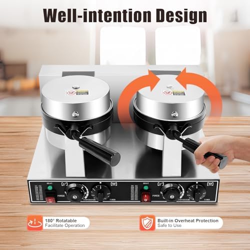Double Head Commercial Waffle Maker, 2400W Stainless Steel Nonstick - Image 6