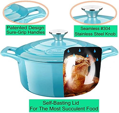 La Cuisine Enameled Cast Iron Dutch Oven Casserole Dish Pot with Lid, 3.7 QT 9.5 Inches Dia. Matte Black Enamel Interior, Teal Porcelain Enamel Exterior Oven-Safe - Image 2