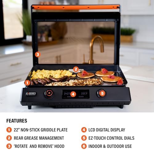 Blackstone 22-Inch Electric Griddle - 1600W Non Stick Ceramic Titanium Coated Stainless Steel Tabletop Griddle with EZ-Touch Control Dial, LCD Display, Patented Rotate & Remove Glass Hood - 8001 - Image 4