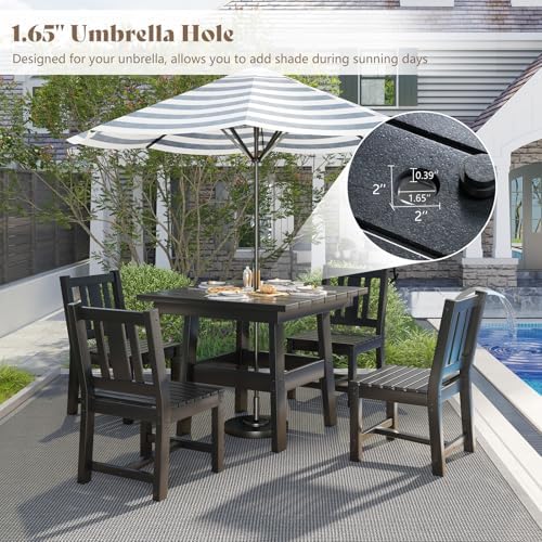 AMERLIFE 5 Piece HDPE Outdoor Dining Set with 36.8" Patio Table and Chairs - Image 3