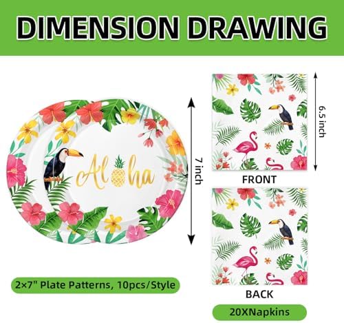 40pcs Flamingo Party Decorations Hawaiian Plates and Napkins Summer Flamingo Themed Tableware Set for Girls Kids Birthday Baby Shower,Suitable for 20 Guests - Image 2