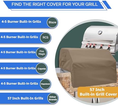 Covers & All Built-in Grill Cover for Outdoor Grill – Heavy Duty 12 oz Waterproof Built-in BBQ Grill Cover, PVC-Coated Polyester with Elastic Hem for Snug Fit (57 x 27 x 26 inches, Beige) - Image 3