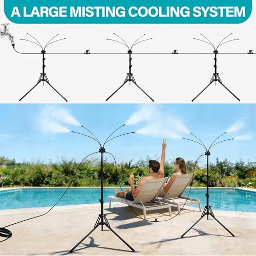 OnBrand Standing Misters for Outside Patio, 5.25FT Adjustable Stand Misting System with Brass Nozzles & 26.5FT Hose, Portable Water Mister for Pool, Patio Cooling, BBQ, Dog Wash, Kids Play & Backyard - Image 4
