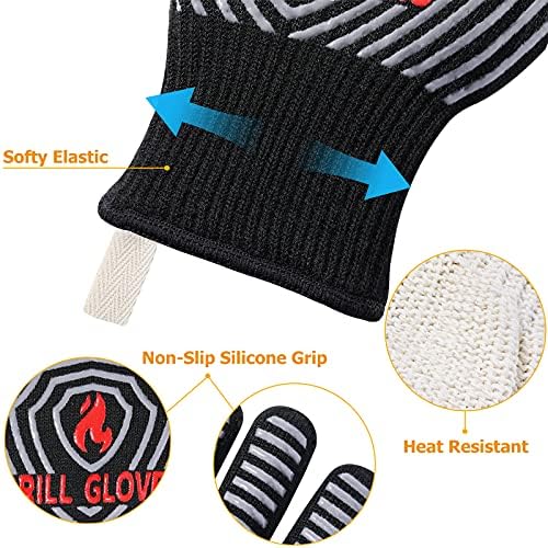 QUWIN BBQ Gloves, 1472°F Heat Resistant Grilling Gloves Silicone Non-Slip Oven Mitts, Kitchen Gloves for BBQ, Grilling, Cooking, Baking(One Size Fits Most, Black)- 1 Pair - Image 5