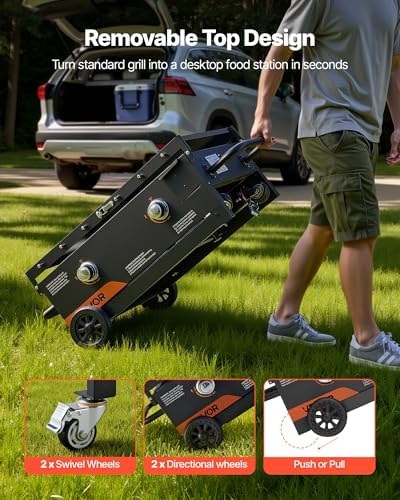 VEVOR Gas Griddle, 2-Burner Flat Top Grill, 28 inch Grill Plate Foldable Propane Griddle with Wheels, 30000 BTU Outdoor Flat Top Grills for Pan-Frying, Grilling, Stir-Frying, & BBQ, Pulse Ignition - Image 5