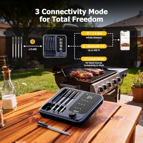 Wireless Meat Thermometer with APP Control，4 Probes Meat Thermometer Digital, Unlimited Range WiFi & Bluetooth Meat Thermometerfor for Rotisserie, Grill, Oven, Smoker, BBQ, Air Fryer - Image 2