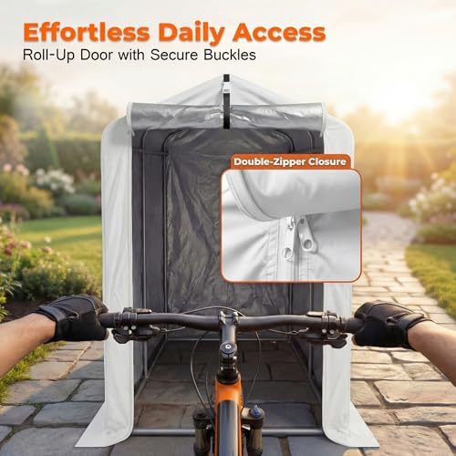 Flamaker Small Portable Shed Bike Tent 420D Oxford Fabric 4000PU, Sliver - Image 6