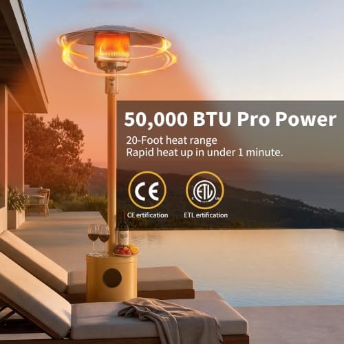 Khaki 50,000 BTU Propane Patio Heater with Rain Cover, Multiple Color Available, Outdoor Heater with Weighted Base, Adjustable Heat Control & Safety Shut-Off for Patio & Restaurant - Image 4
