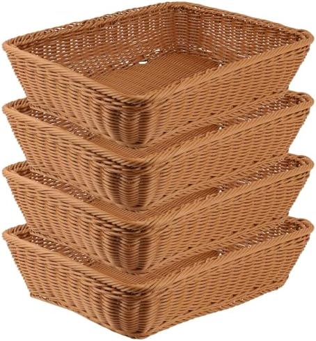 4 Pack 11.8 Inches Poly Wicker Woven Bread Baskets, Imitation Rattan Baskets, Poly Woven Baskets for Fruit, Food, Vegetables2 by MUKCHAP