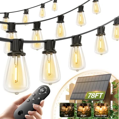 addlon 72FT Solar String Lights Outdoor, Waterproof Dimmable 24+2 LED by addlon