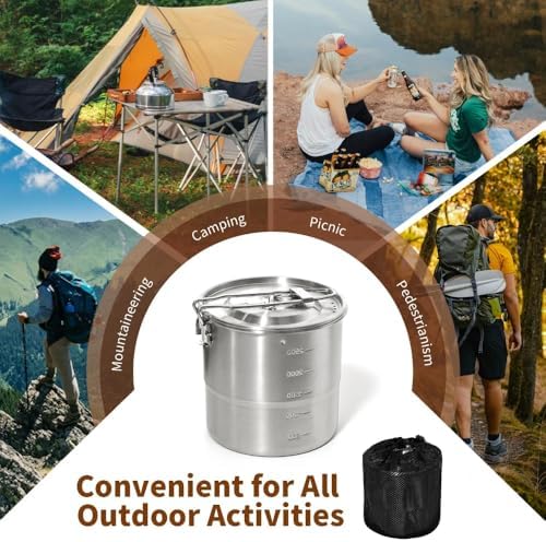 2.5L Camping Pot, 304 Stainless Steel Backpacking Pot with Foldable Handle & Lid, Lightweight Portable Cookware for Hiking, Picnic, Outdoor Cooking (with Storage Bag) - Image 6
