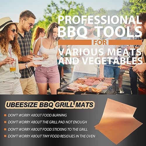 UBeesize Copper Grill Mats for Outdoor Grill – 6 Pack Heavy-Duty, Non-Stick BBQ Grilling Mat & Baking Mats, Reusable, Easy-Clean for Gas, Charcoal, Electric Grills (15.75 x 13 Inch) - Image 3