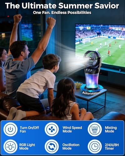Misting Fans for Outside, Portable Mister Fan with 30000mAh Battery & Remote, 2L Tank & 4 Speeds Mist Modes, Extreme Heat Relief for Camping Patio Garden Backyard Tailgate Parties - Image 6