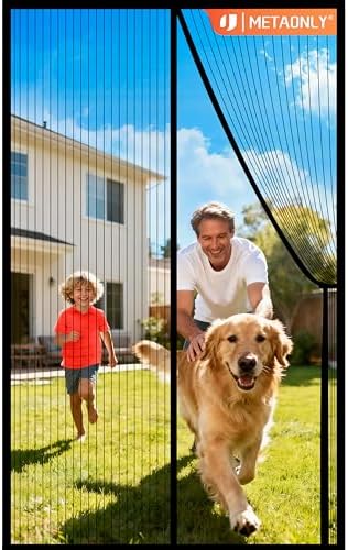 METAONLY Magnetic Screen Door Mesh, Works for Patio, Sliding Door, Keeps Bug Mosquito Out, Fresh Air Flow, Fits 36" x 82" Door - Curtain Size 38" x 83", Black with Stay-Open Straps by Giveyouthebestexperience