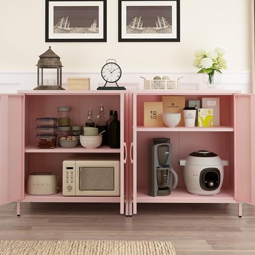 Metal Locker Cabinet Metal Storage Cabinets with Adjustable Shelf and 2 Doors for Home Office Classroom (Pink) - Image 2